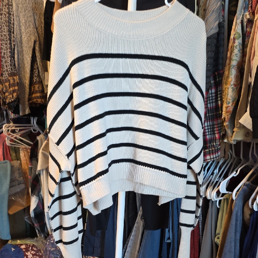 We The Free Black and White Striped Sweater